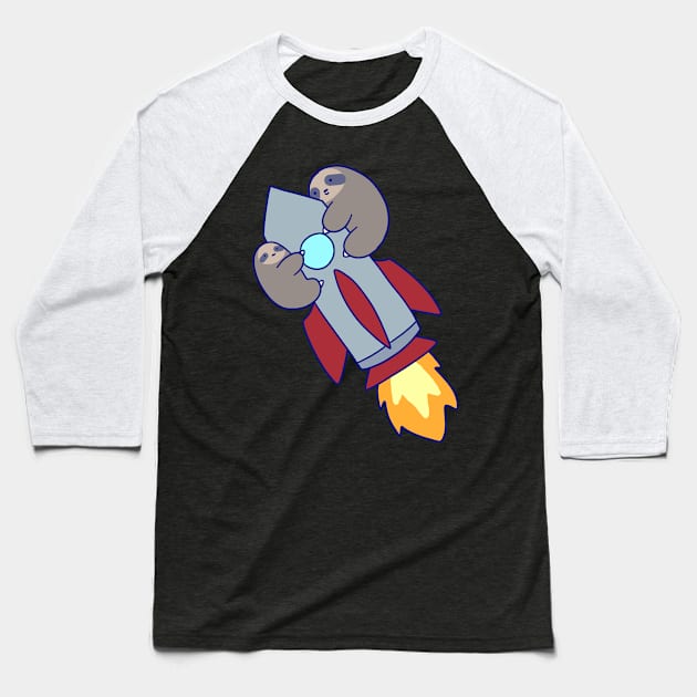 Rocket Ship Sloths Baseball T-Shirt by saradaboru
